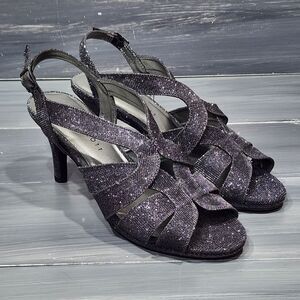 Karen Scott Belindah Sandals Size 6.5 M Metallic Pewter Open Toe Slingback Heels